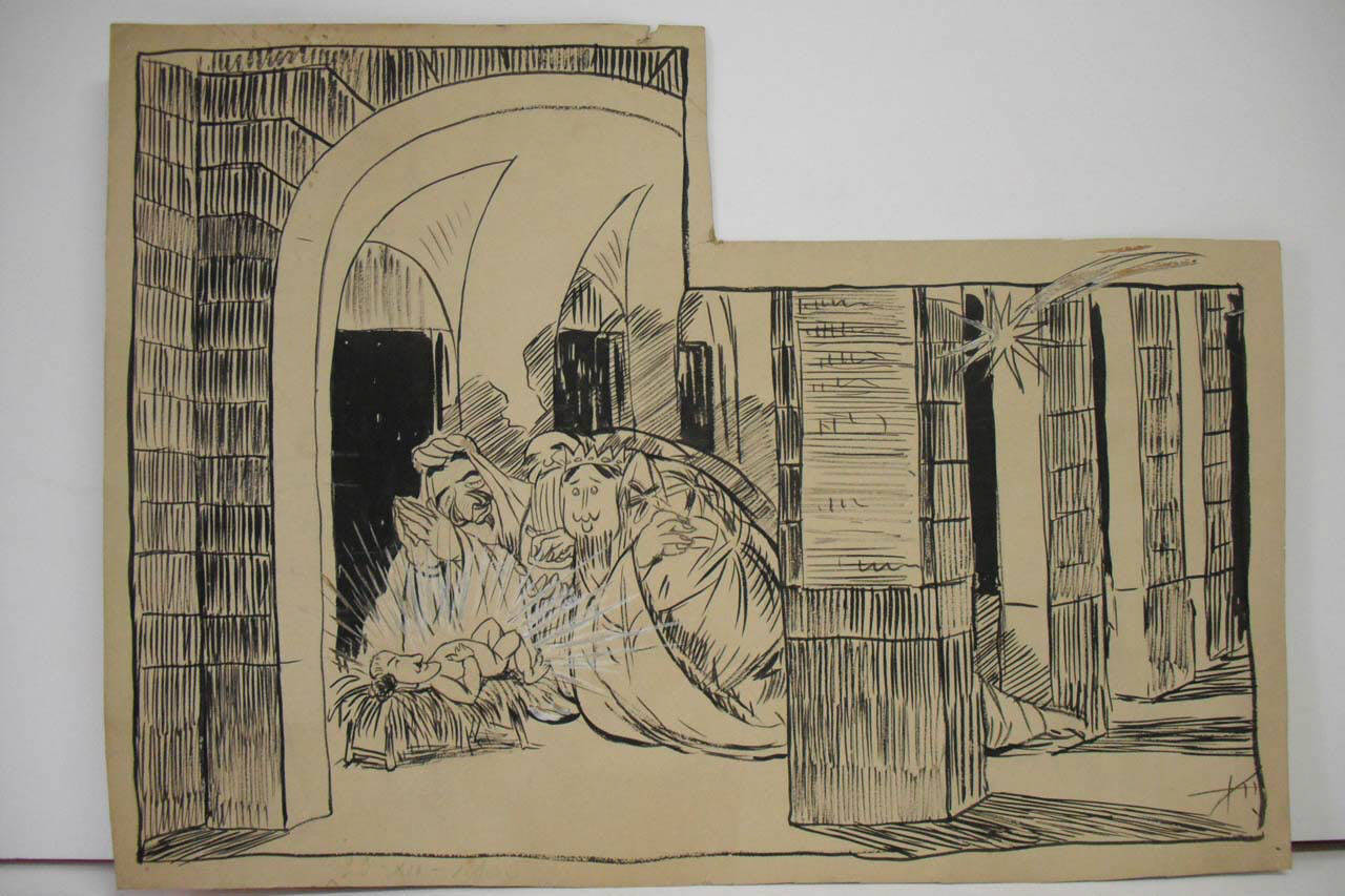 IL PRESEPIO ALLA SCALA -l'adorazione di Toscanini (disegno) di Mazza, Aldo (1906/12/23 - )