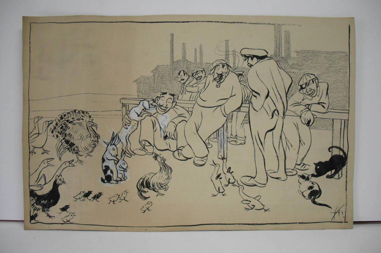 LO SCIOPERO AUTOMOBILISTICO A TORINO. (disegno) di Mazza, Aldo (1907/03/17 - )