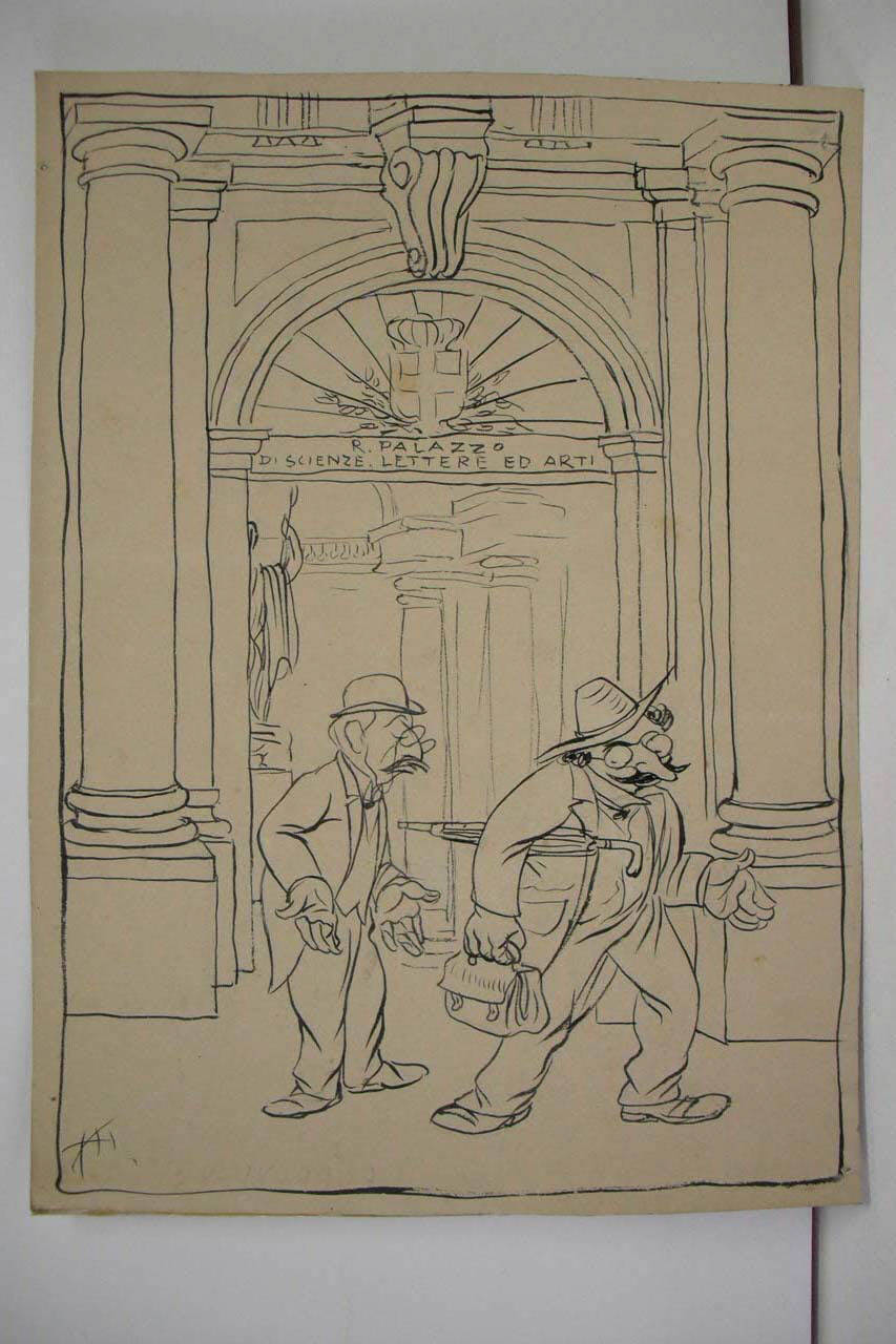 IL POSTO DI DIRETTORE ALLA BIBLIOTECA DI BRERA. (disegno) di Mazza, Aldo (1907/04/28 - )