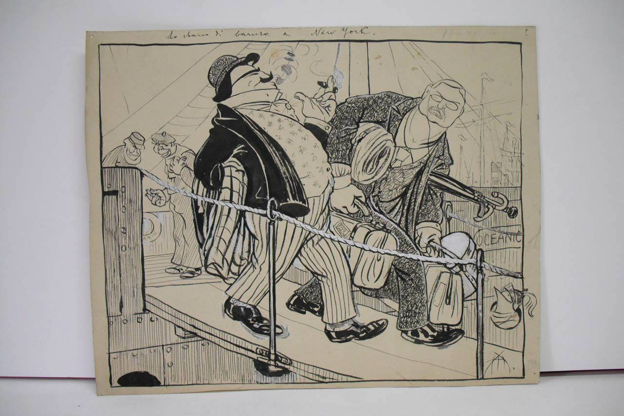 LO SBARCO DI CARUSO A NEW YORK (disegno) di Mazza, Aldo (1907/11/17 - )