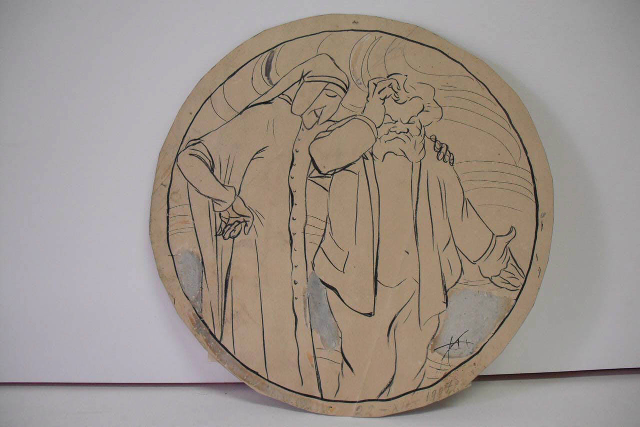 LA TARGA A CARDUCCI SULLA TOMBA DI DANTE A RAVENNA. (disegno) di Mazza, Aldo (1907/12/23 - )