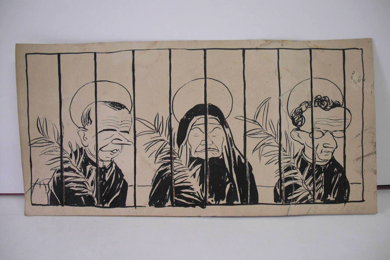 IL PROCESSO DEL GIORNO - LA STAMPA ANTICLERICALE. (disegno) di Mazza, Aldo (1908/04/12 - )