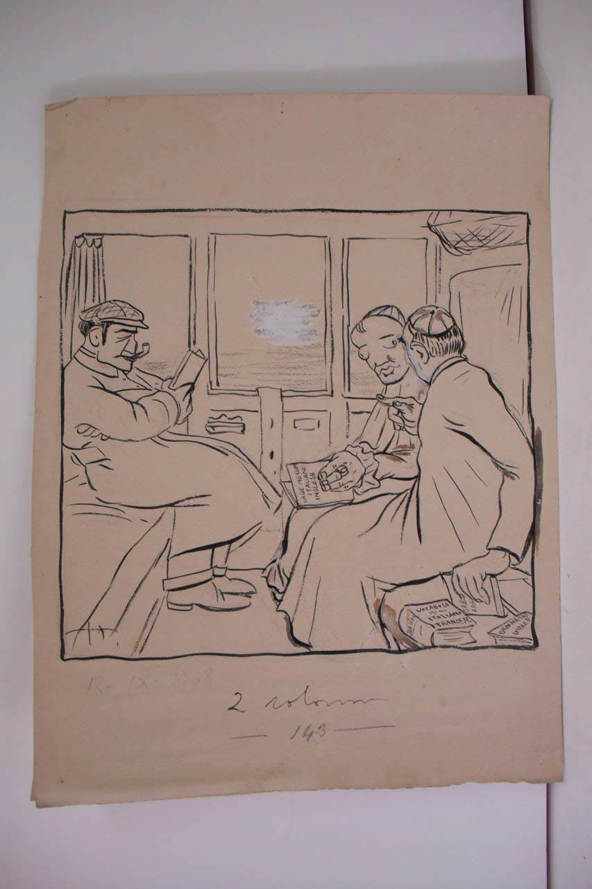 IL VIAGGIO DEL CARDINALE FERRARI A LONDRA (risultato degli studi linguistici) (disegno) di Mazza, Aldo (1908/09/13 - )