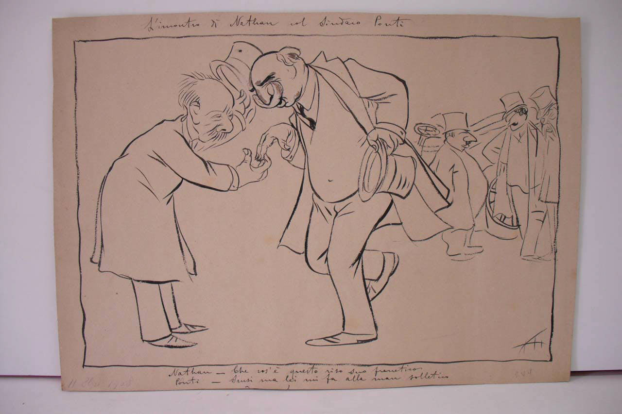 L'INCONTRO DI NATHAN COL SINDACO PONTI. (disegno) di Mazza, Aldo (1908/10/11 - )