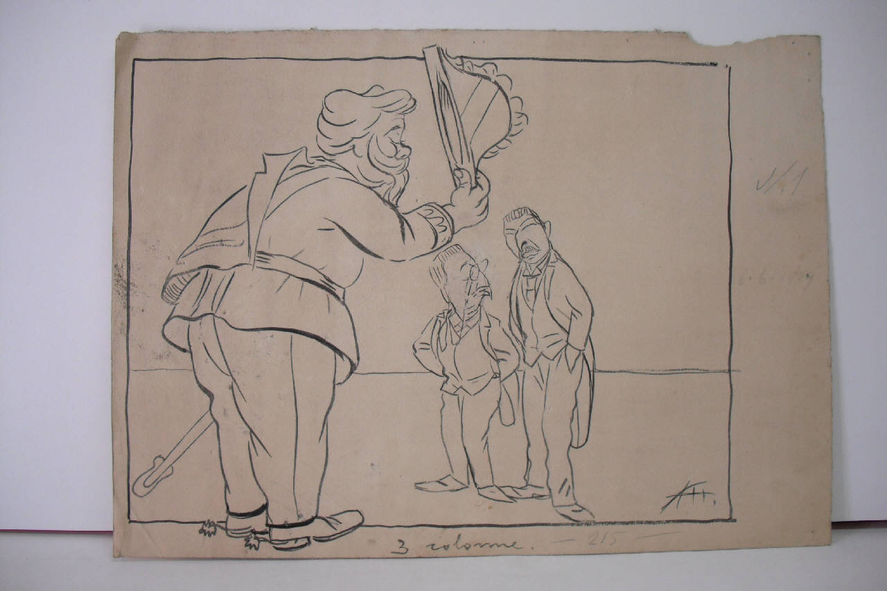 I RINGRAZIAMENTI DI VITTORIO EMANUELE II A ROMUSSI E A TREVES. (disegno) di Mazza, Aldo (1909/06/06 - )