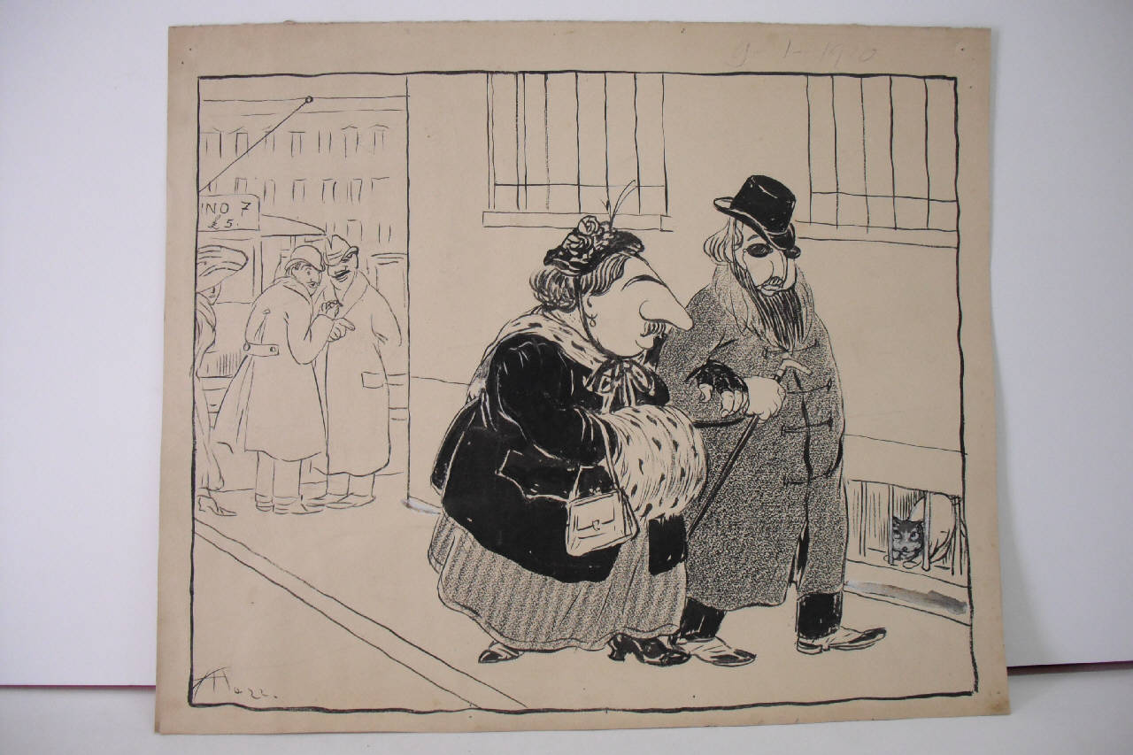 LA TASSA DI FAMIGLIA OVVERO IL CARNEVALE DI GABBA E MORPURGO. (disegno) di Mazza, Aldo (1910/01/09 - )