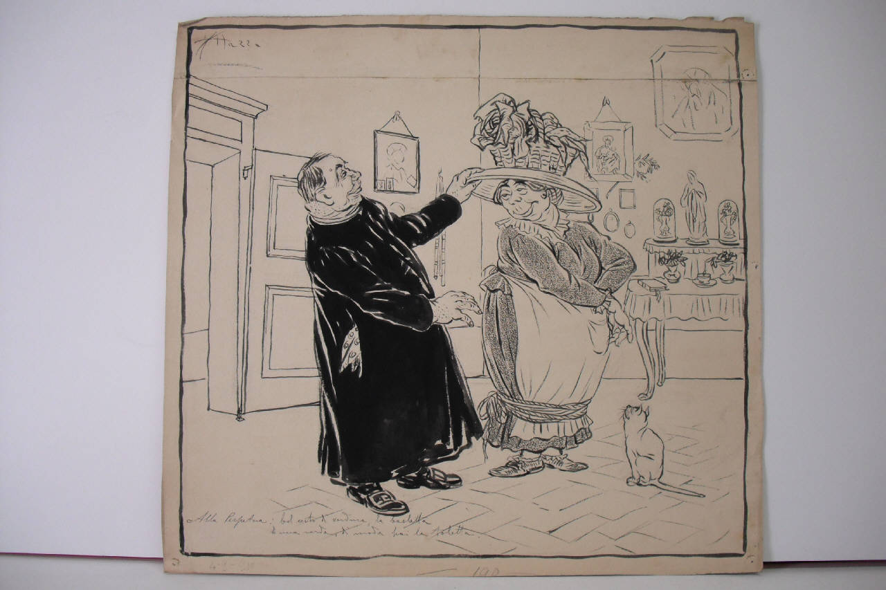 IL RITORNO DALLA FESTA CENTENARIE DI SAN CARLO. Impressioni mondane del signor curato. (disegno) di Mazza, Aldo (1910/09/04 - )