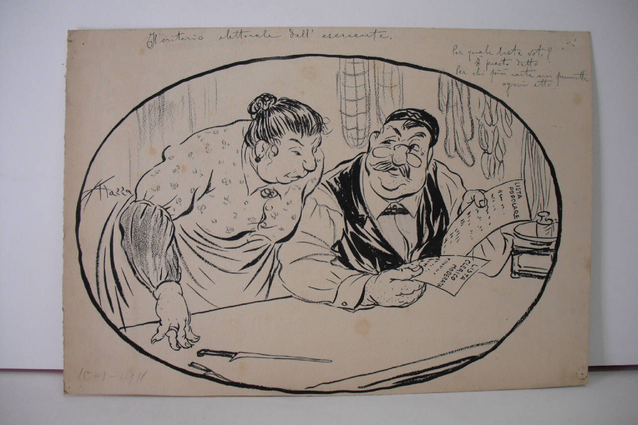 IL CRITERIO ELETTORALE DELL'ESERCENTE. (disegno) di Mazza, Aldo (1911/01/15 - )