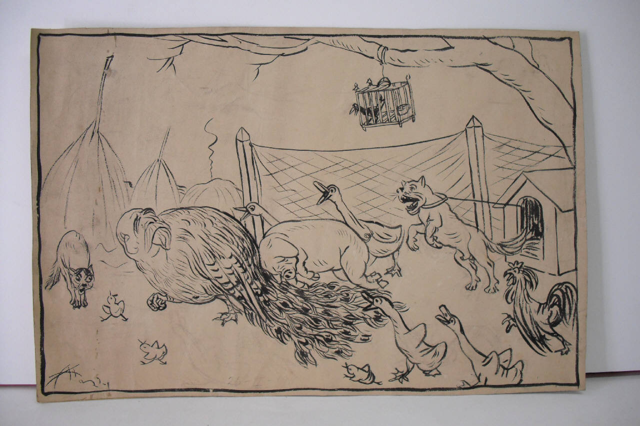 PROSSIMI AVVENIMENTI NELLA BASSA CORTE. (disegno) di Mazza, Aldo (1911/02/26 - )