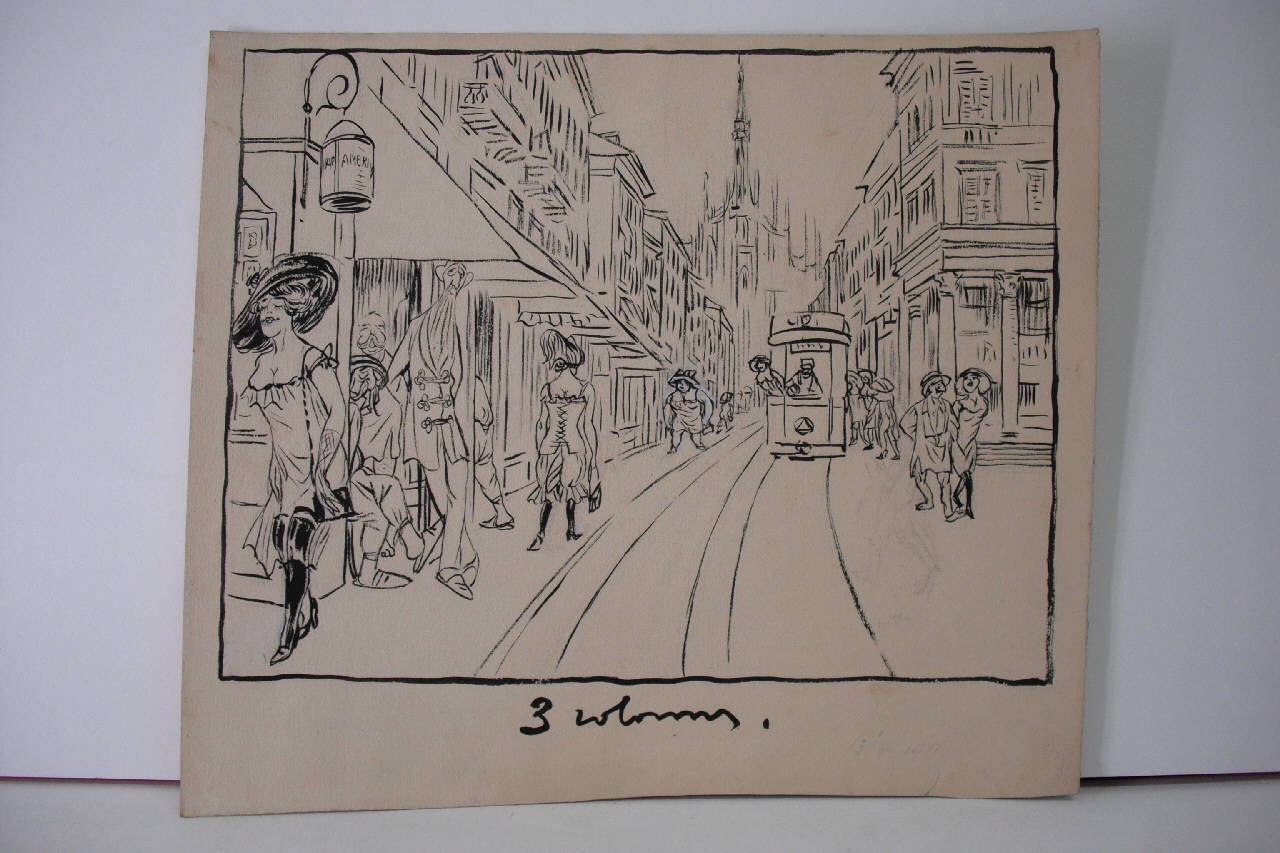 LA GIORNATA DI FERRAGOSTO A MILANO. (disegno) di Mazza, Aldo (1911/08/13 - )