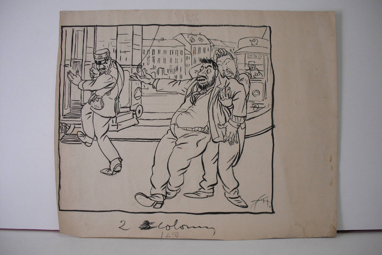 LO SCIOPERO GENERALE A MILANO. (disegno) di Mazza, Aldo (1911/10/01 - )