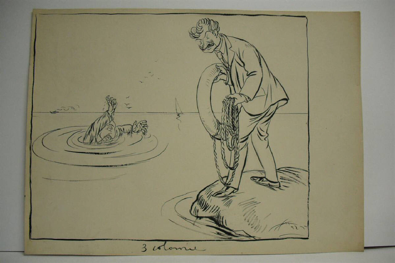 L'ASSESSORE CROSTI IN ALTO MARE. (disegno) di Mazza, Aldo (1915/12/19 - )
