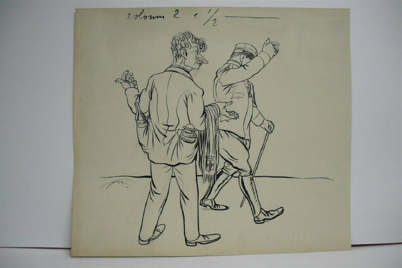 LA CONSEGNA DELLE MEDAGLIE AL VALOR MILITARE E L'ASSENZA DEL SINDACO. (disegno) di Mazza, Aldo (1916/07/09 - )