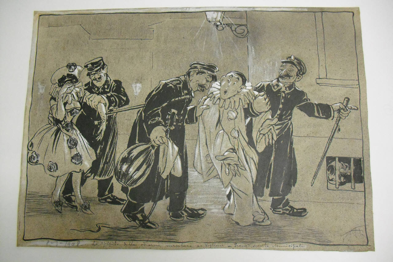 LO SPIRITO DELLE ODIERNE MASCHERE AI VEGLIONI Provvedimenti municipali. (disegno) di Mazza, Aldo (1908/03/08 - )