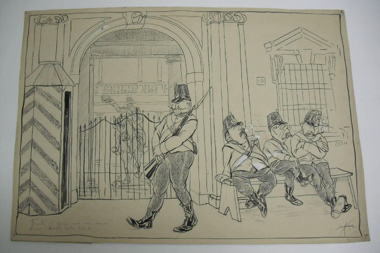 IL MONUMENTO A NAPOLEONE III E IL BLOCCO POPOLARE. (disegno) di Mazza, Aldo (1908/03/29 - )