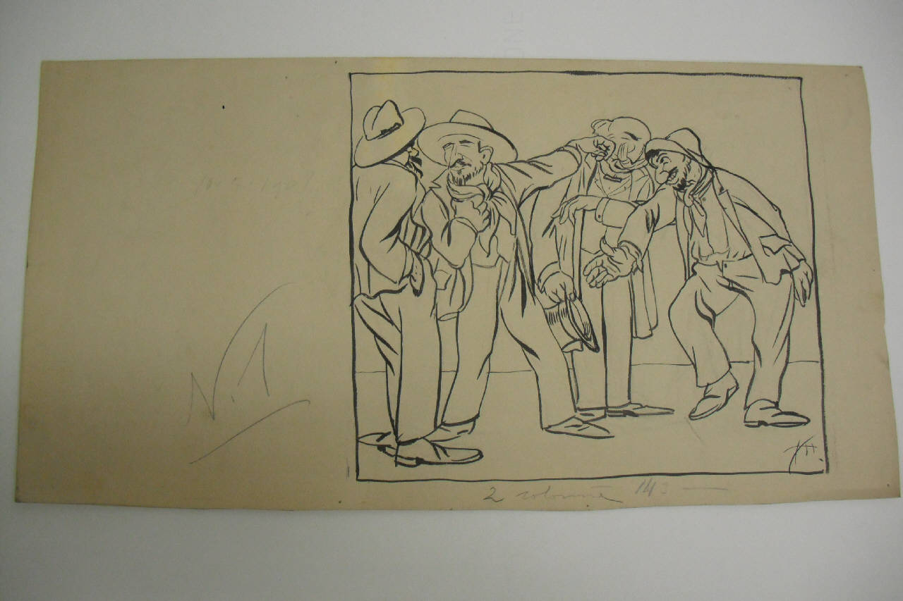 LA DIMOSTRAZIONE DI LUTTO PER LE VITTIME DEL DISASTRO DELLA COOPERATIVA. (disegno) di Mazza, Aldo (1908/05/10 - )