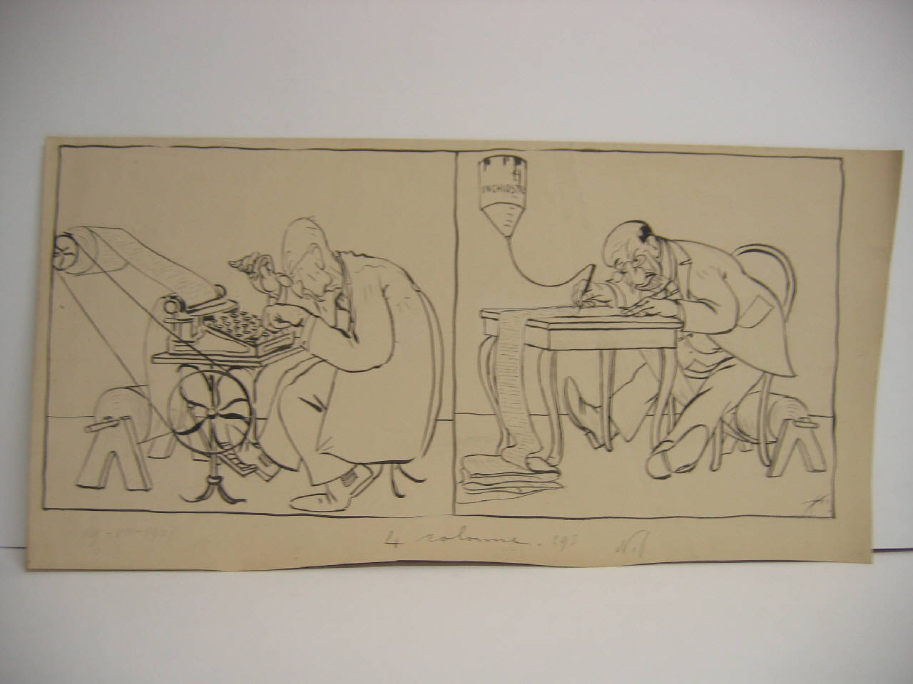 I PROFESSORI E LA STAMPA QUOTIDIANA. (disegno) di Mazza, Aldo (1908/07/19 - )