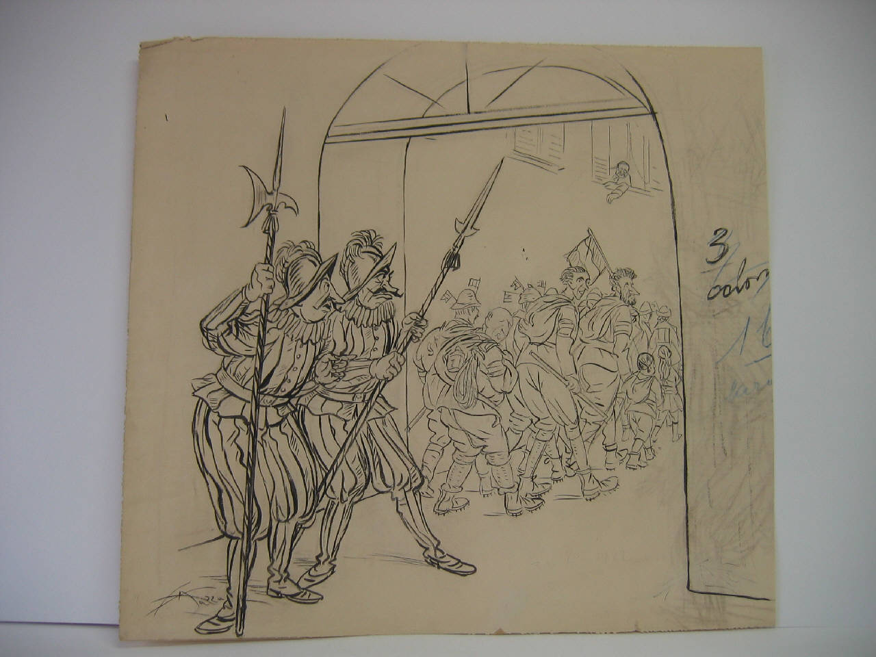 I GITANTI DELL'ETNA IN VATICANO E GLI SVIZZERI. (disegno) di Mazza, Aldo (1922/04/30 - )