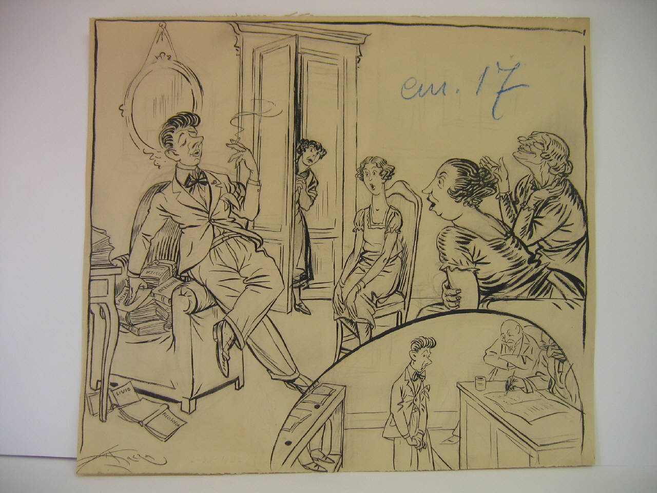 IL GIOVINCELLO E GLI ESAMI. (disegno) di Mazza, Aldo (1922/07/02 - )