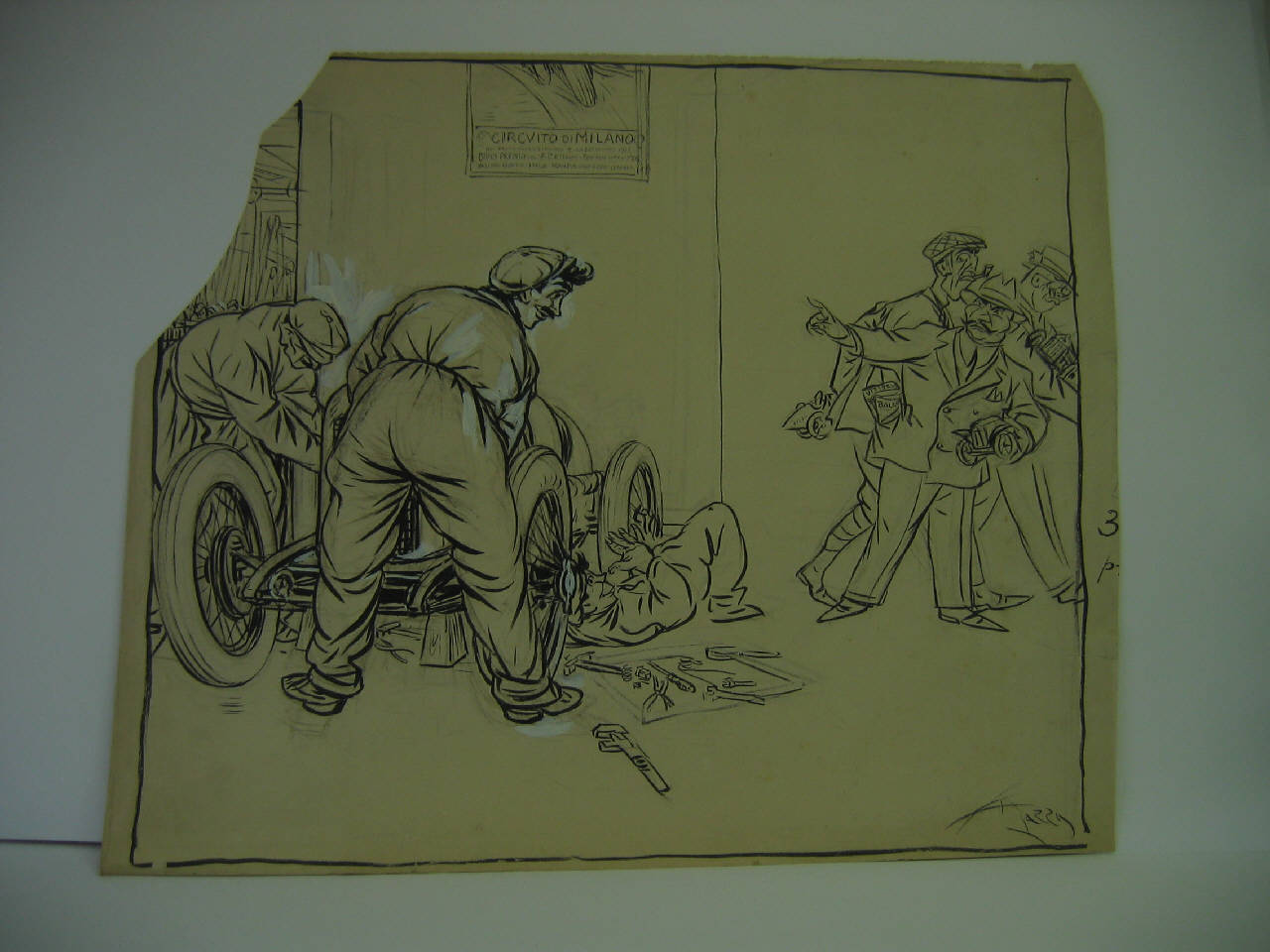 ALL'OPERAIO ITALIANO. Omaggio dei fabbricanti stranieri che disertano le gare. (disegno) di Mazza, Aldo (1922/09/10 - )