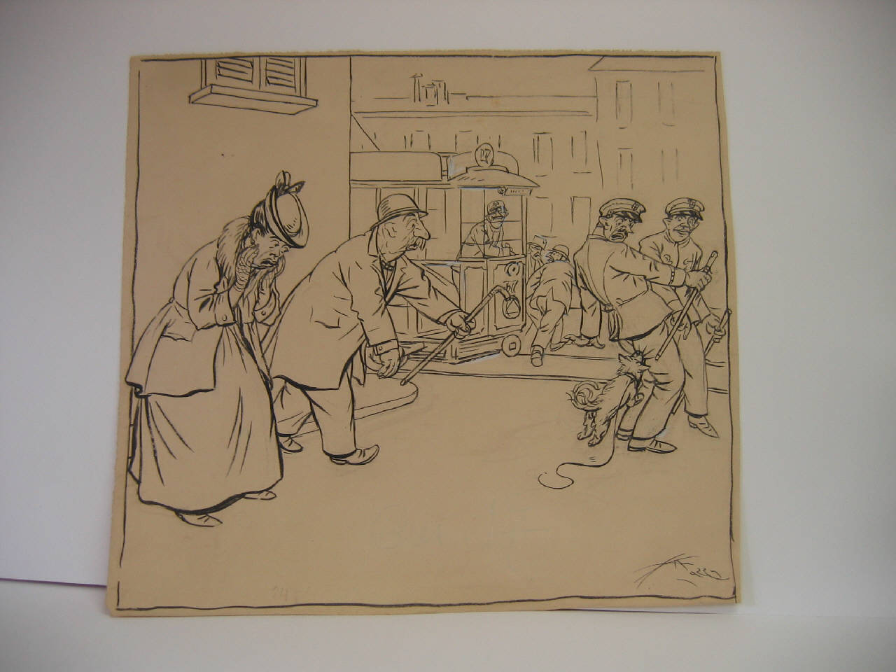 L'OBBLIGO DELLA MUSERUOLA E LA STRAFOTTENZA DEI SORVEGLIANTI URBANI. (disegno) di Mazza, Aldo (1922/09/24 - )