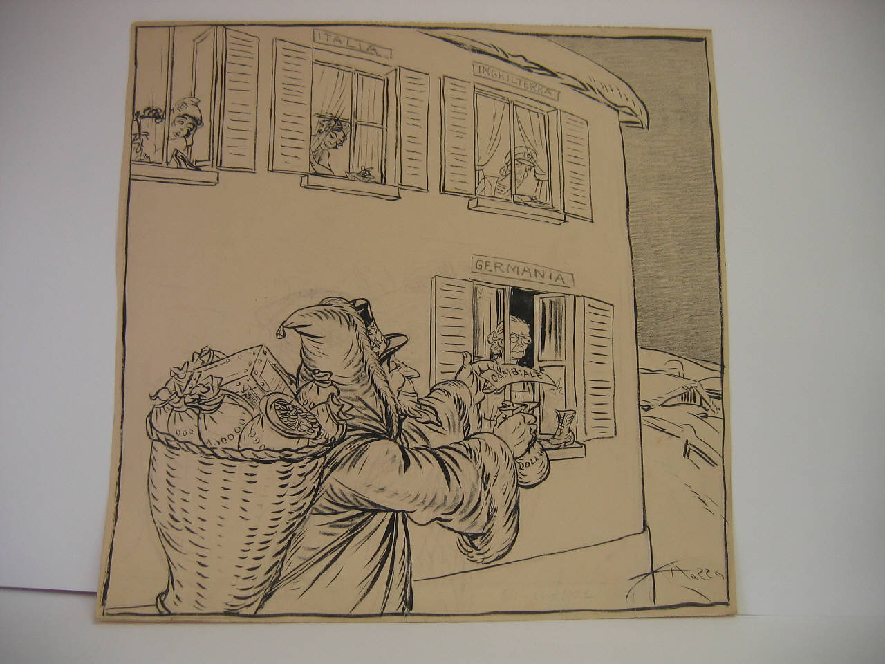 GLI AIUTI AMERICANI ALLE POTENZE. (disegno) di Mazza, Aldo (1922/12/24 - )