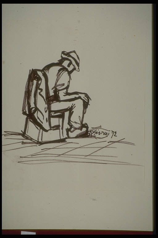 Vecchio seduto, FIGURA MASCHILE DI ANZIANO (disegno) di Giorgi Antonio Ruggero (sec. XX)