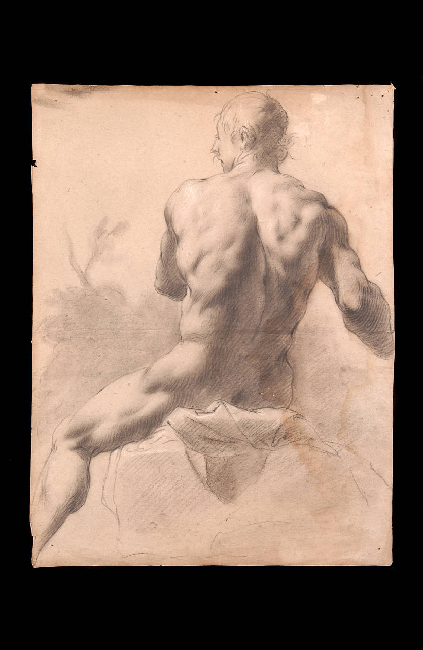 Nudo maschile seduto (disegno) - ambito lombardo (sec. XVIII)