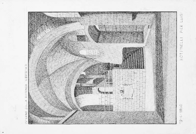 Interno della Rotonda di Brescia, INTERNO DELLA ROTONDA DI BRESCIA (disegno) di Bottinelli Pierluigi (metà sec. XX)