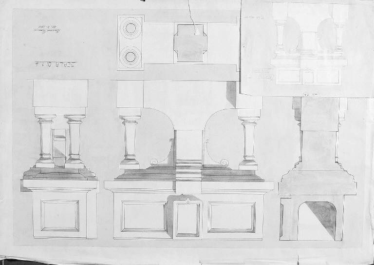 STUDIO DI UNA TOMBA (disegno) di Cassani Giacomo (secondo quarto sec. XX)