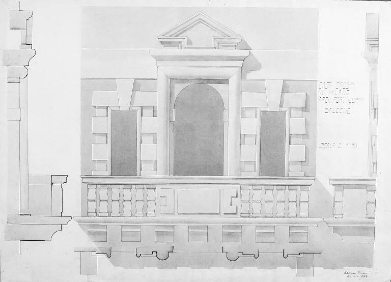 STUDIO DI CASA CRESPI IN MILANO (DETTAGLIO BALCONE) (disegno) di Cassani Giacomo (secondo quarto sec. XX)