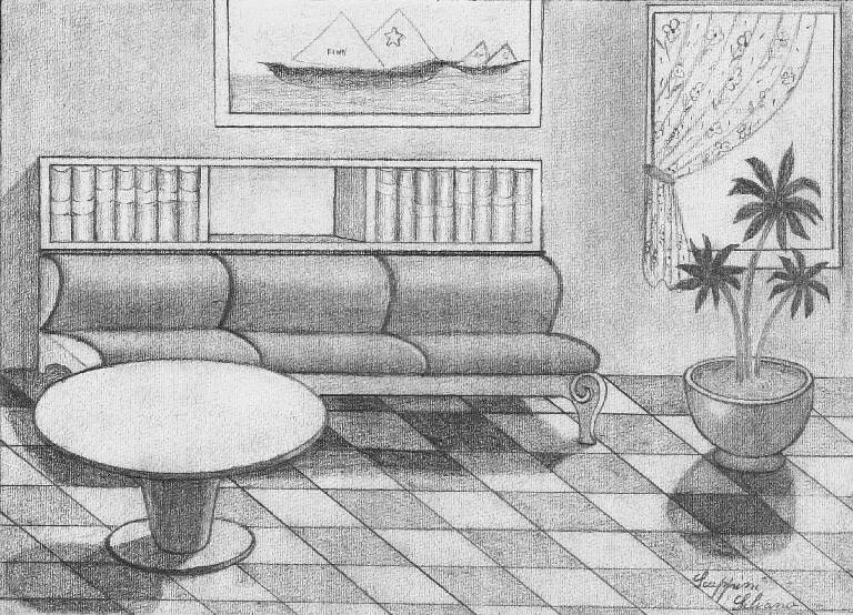 Interno (disegno) di Scappini Silvano (seconda metà sec. XX)