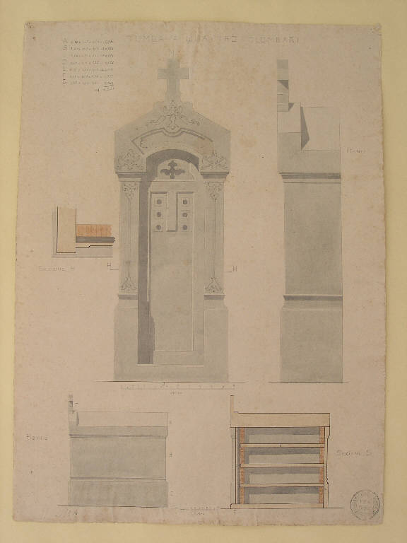 Tomba a quattro colombari, STUDIO DI TOMBA (disegno) di Bottinelli Antonio (inizio sec. XX)