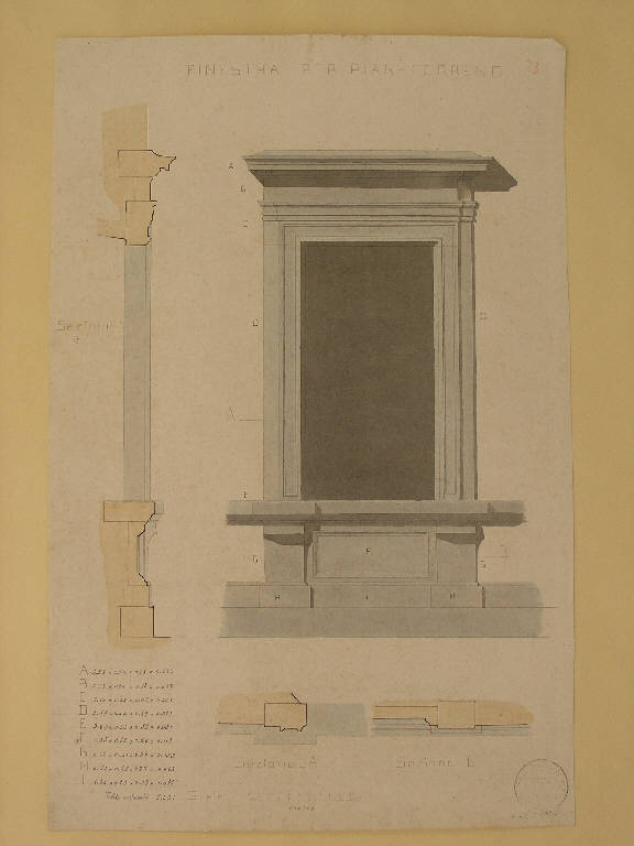 Finestra per pian terreno, STUDIO DI ELEMENTO ARCHITETTONICO (disegno) di Bottinelli Antonio (inizio sec. XX)