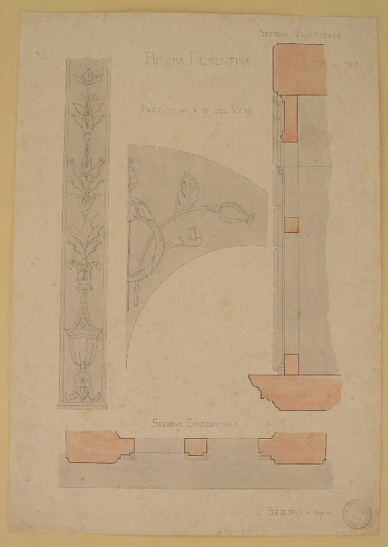 Bifora fiorentina, STUDIO DI ARCHITETTURA (disegno) di Giudici Remigio fu Francesco (inizio sec. XX)
