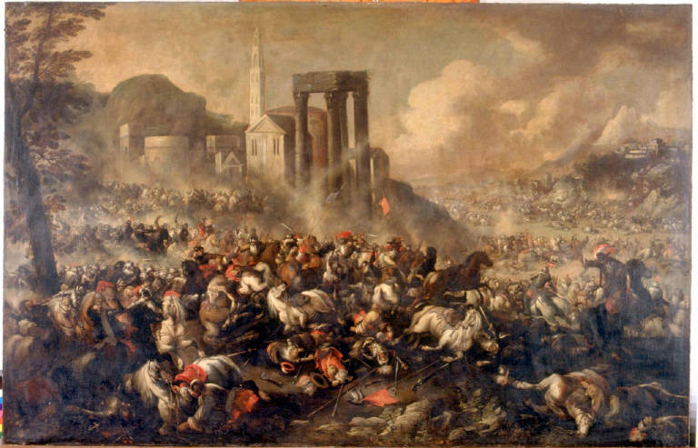 SCENA DI BATTAGLIA (dipinto) di Calza Antonio (attr.) (fine sec. XVII)