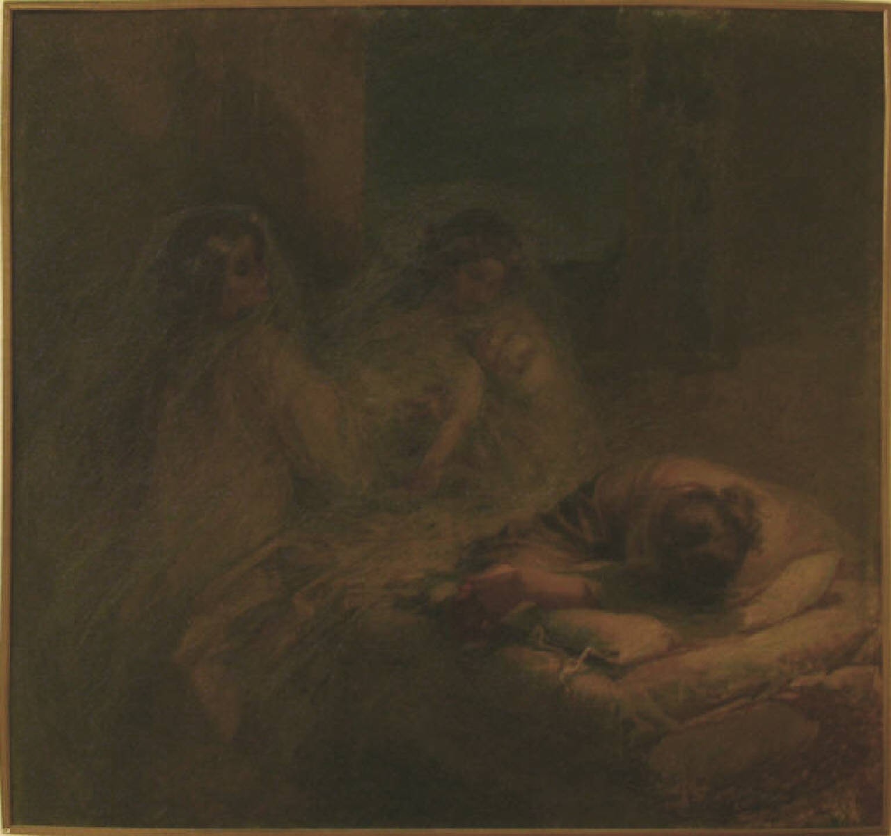 Il morticino, interno con figure (dipinto) di Mentessi Giuseppe (inizio sec. XX)