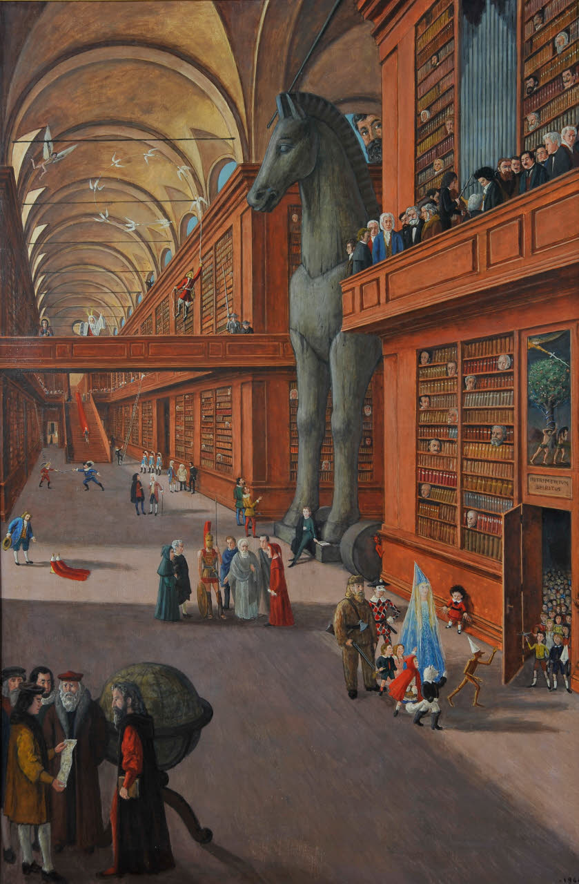 La biblioteca magica, Allegoria della Cultura (dipinto) di Usellini, Gianfilippo (seconda metà sec. XX)