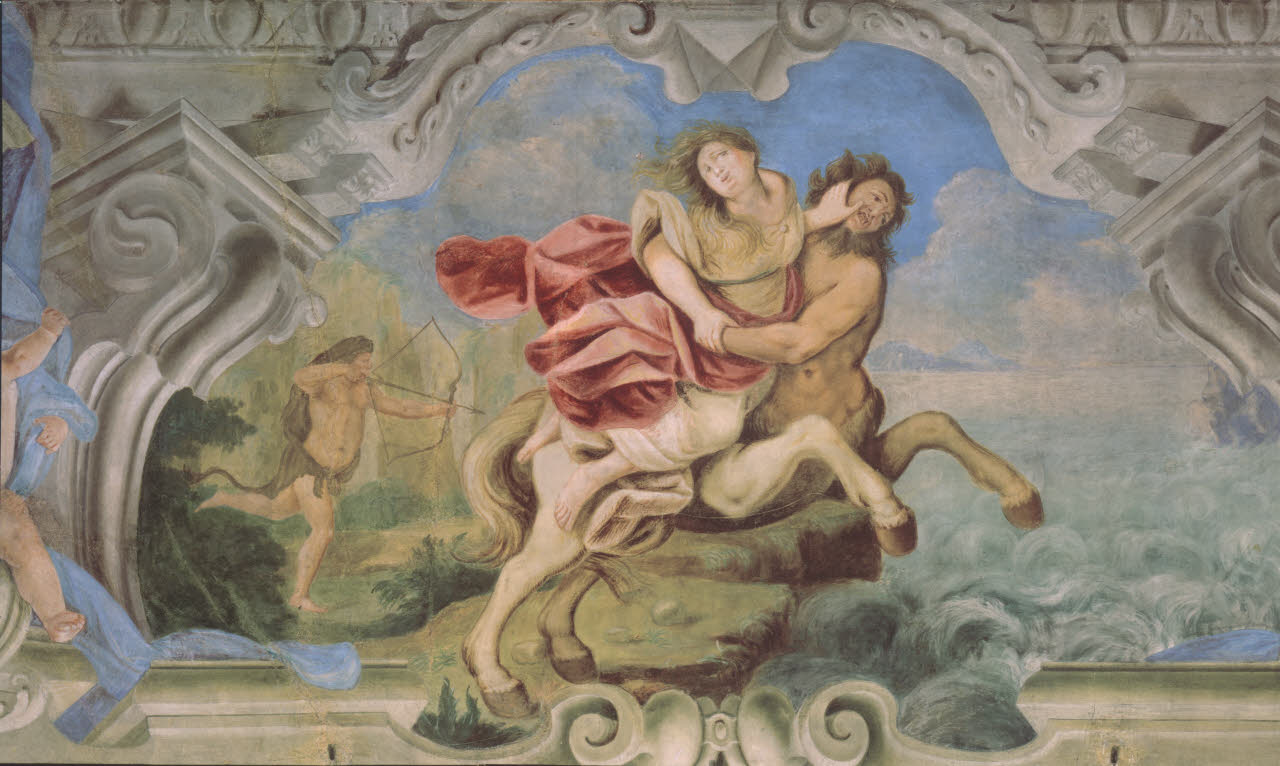 Nesso rapisce Dejanira, Nesso rapisce Dejanira (dipinto) di Anonimo - barocchetto lombardo (inizio sec. XVIII)