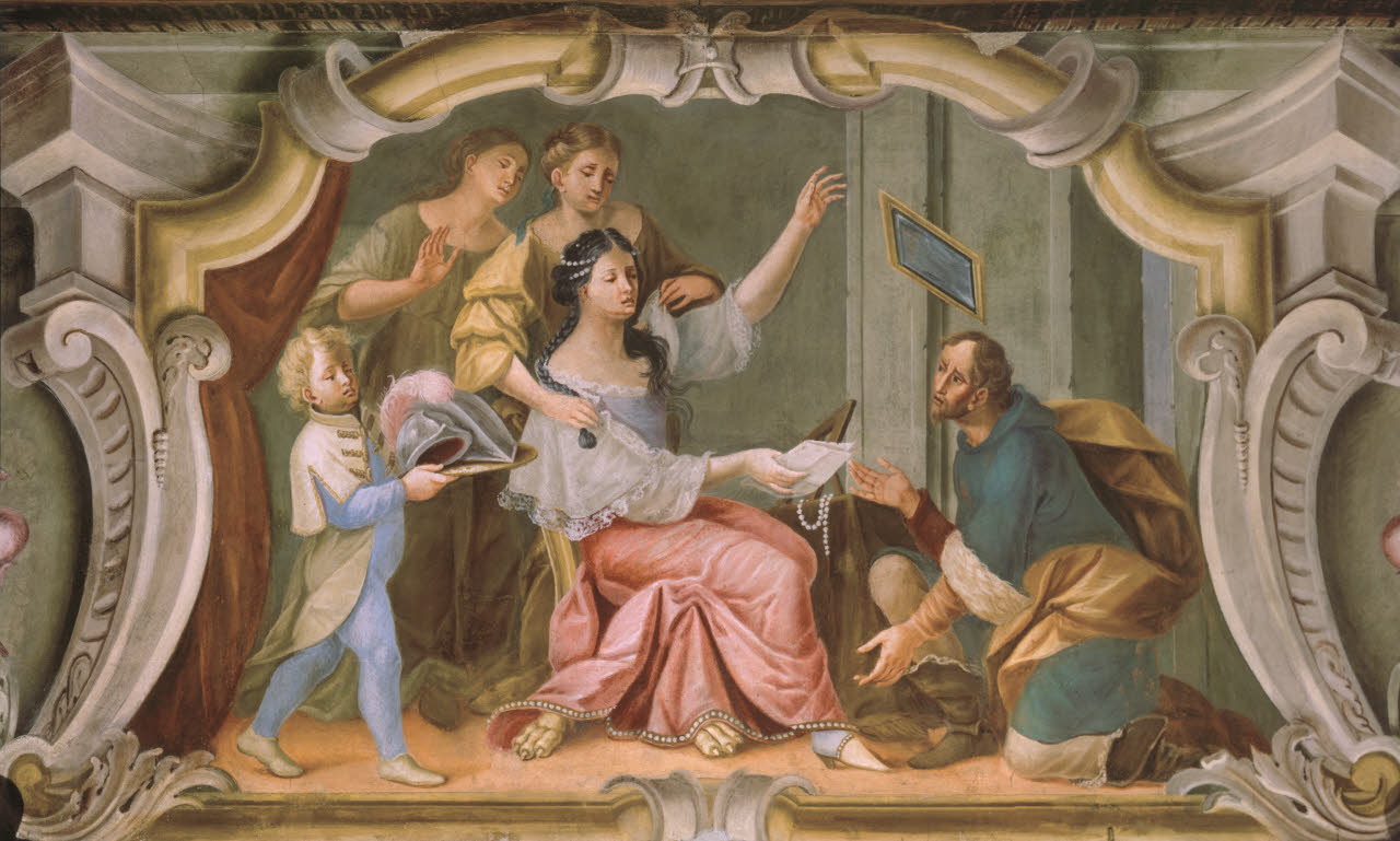 Semiramide apprende la notizia dei disordini di Babilonia, Semiramide apprende la notizia dei disordini di Babilonia (dipinto) di Anonimo - barocchetto lombardo (inizio sec. XVIII)