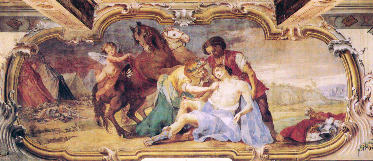 Angelica soccorre Medoro ferito, Angelica soccorre Medoro ferito (dipinto) di Orelli, Giuseppe Antonio - barocchetto lombardo (metà sec. XVIII)