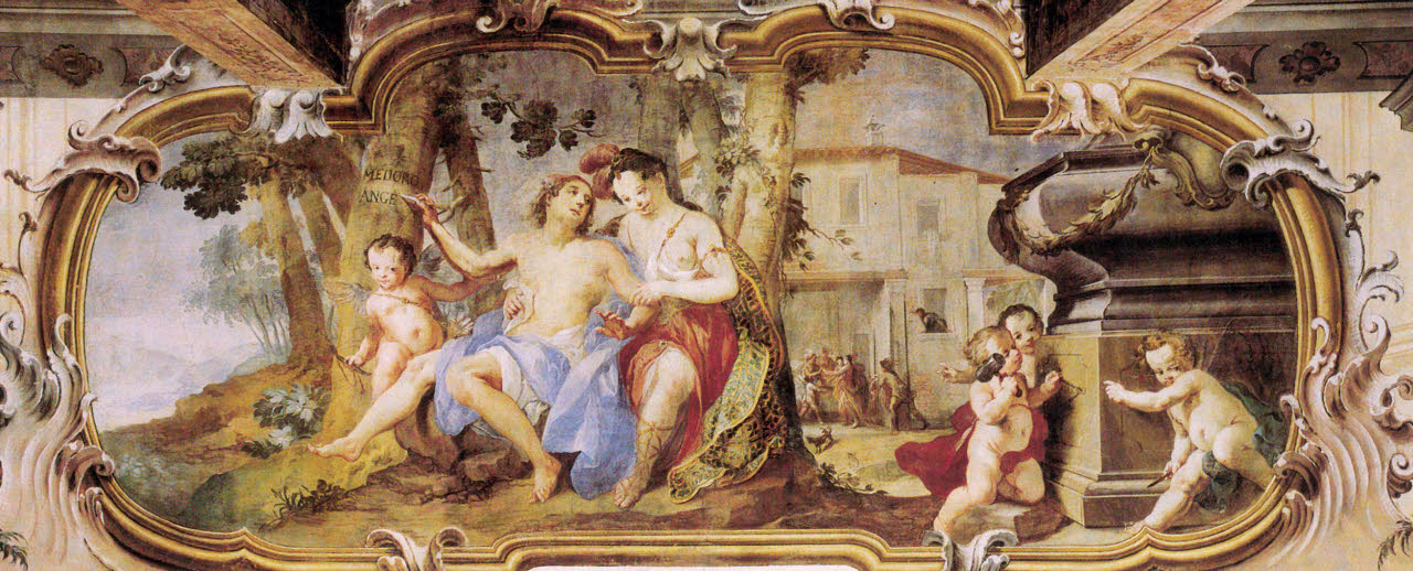 Angelica e Medoro innamorati, Angelica e Medoro innamorati (dipinto) di Orelli, Giuseppe Antonio - barocchetto lombardo (metà sec. XVIII)