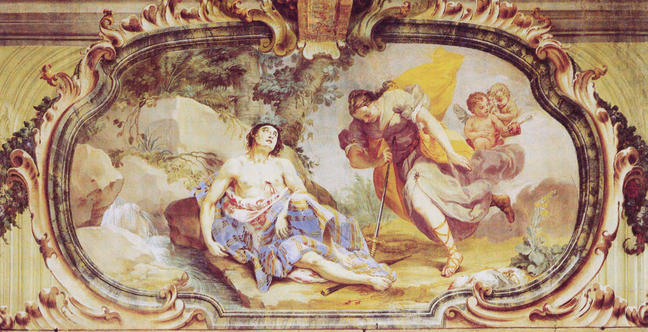 Tisbe crede Piramo morto, Tisbe crede Piramo morto (dipinto) di Orelli, Giuseppe Antonio - barocchetto lombardo (metà sec. XVIII)