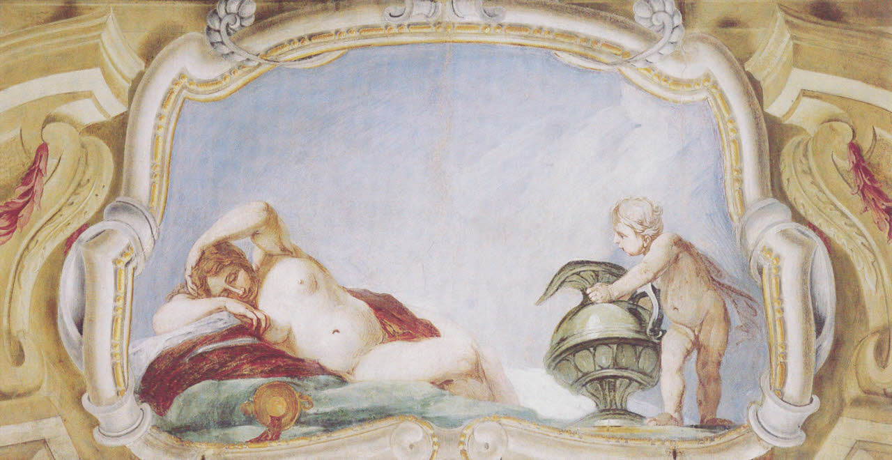 Baccante dormiente, Baccante dormiente (dipinto) di Donelli, Carlo, detto il Vimercati - barocchetto lombardo (inizio sec. XVIII)