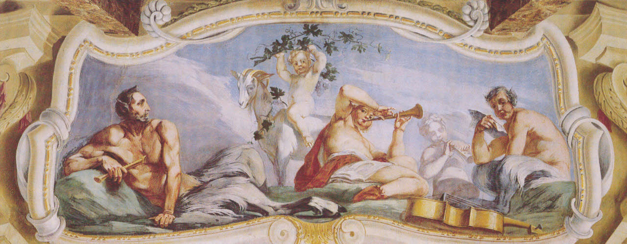 Bacco suona il flauto, Bacco suona il flauto (dipinto) di Donelli, Carlo, detto il Vimercati - barocchetto lombardo (inizio sec. XVIII)
