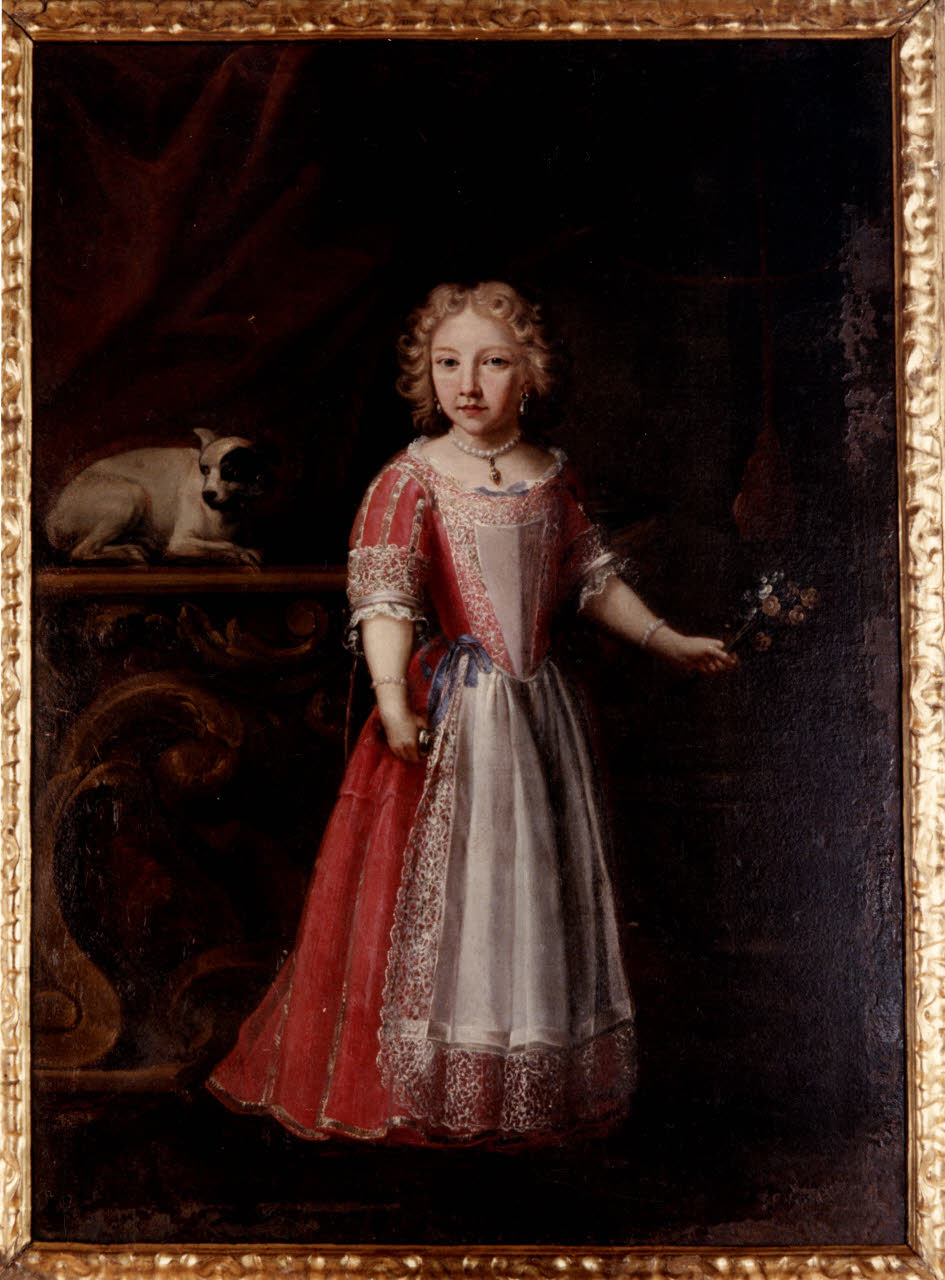 Ritratto di bambina con cane, ritratto di bambino (dipinto) di Anonimo (sec. XVII)