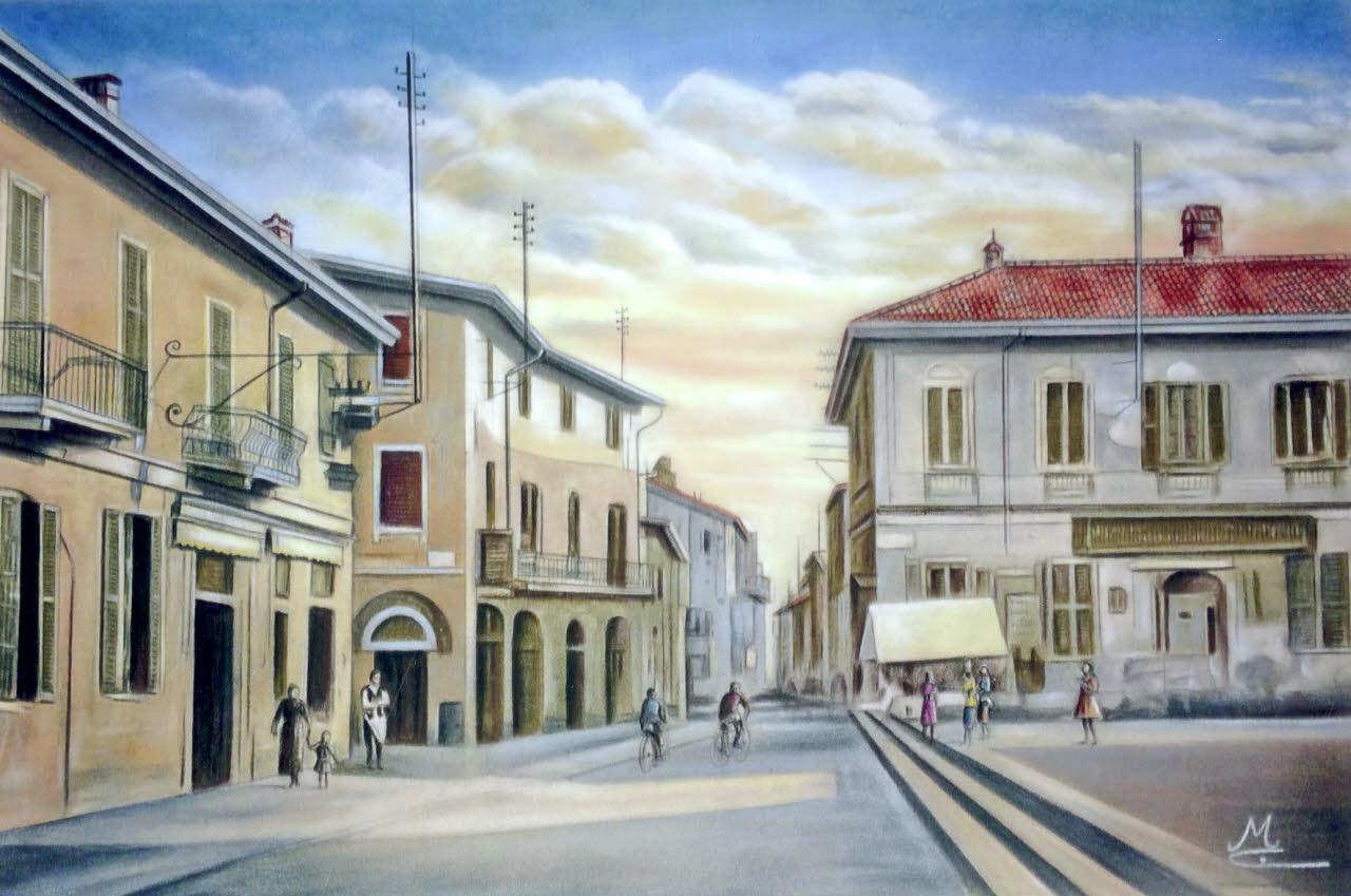 Piazza Roma (dipinto) di Mazza, Clemente (seconda metà sec. XX)