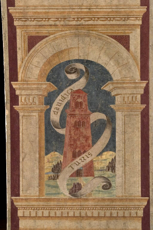 SIMBOLO MARIANO: TORRE (dipinto murale) - ambito bresciano (fine/inizio secc. XV/ XVI)