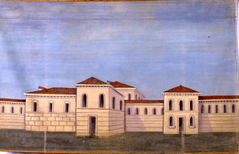 Paesaggio con architetture (fondale) - ambito emiliano (fine sec. XIX)