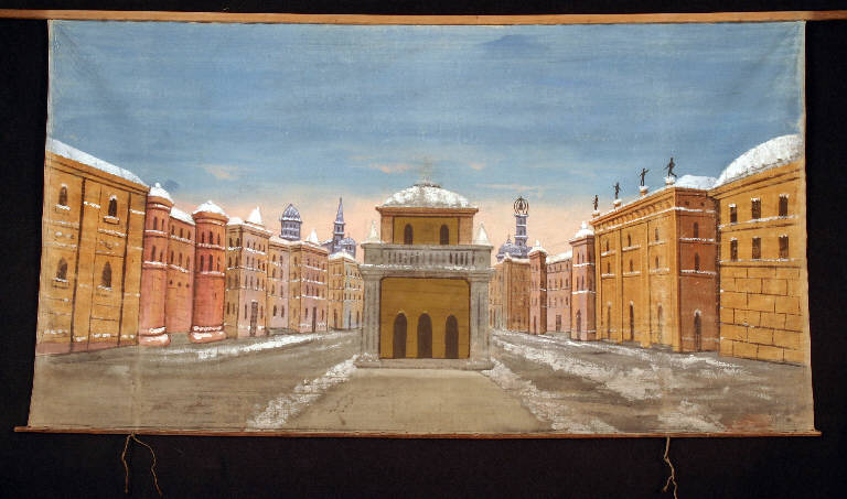 Paesaggio con architetture (fondale) - ambito emiliano (fine sec. XIX)